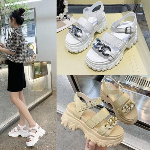 7cm Platform Sandals Women Wedge High Heels Shoes Women Buckle Leather Canvas Summer Zapatos Mujer Wedges Woman Sandal
