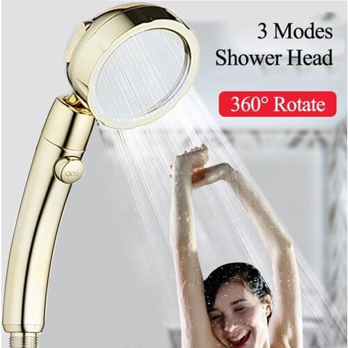 Zhangji Dazzling gold 3 Modes Adjustment Shower Head 360° rotate High Pressure stop button saving water golden chrome platting