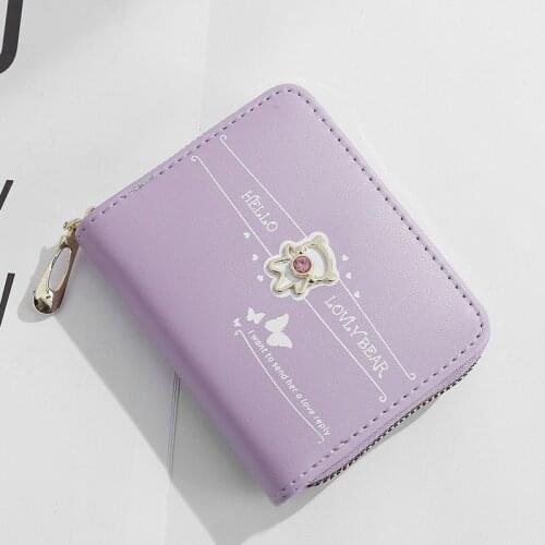 Women Wallets Short Bear Decoration Female Cute Solid Color Zipper Coin Purses Ladies Hot Sale Card Holder Mini Clutch Bag
