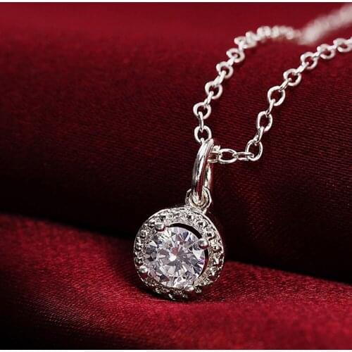 Female 925 Sterling Silver Zircon Round Pendants And Necklaces For Women Wedding Engagement Party Jewelry 2021 Free Shipping