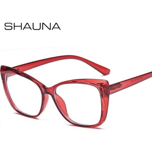 SHAUNA Anti Blue Light Oversize Women Cat Eye Optical Frames Spring Hinge Diamond Section Glasses