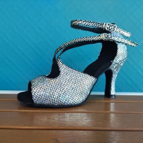 Evkoodance Women Dance Shoes Practice Snaker Leather Latin Salsa Ballroom Tango Shoes 7cm Heeled Party Dance Shoes for Women