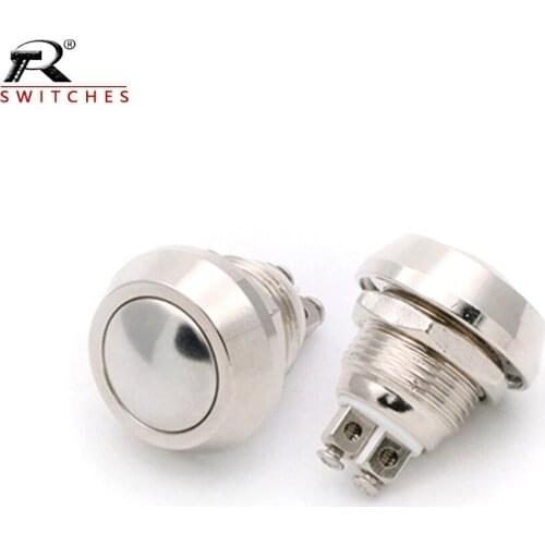 10PCS 12MM metal silver contact spherical self-resetting screw Push button Switch press through 2pin waterproof horn doorbell