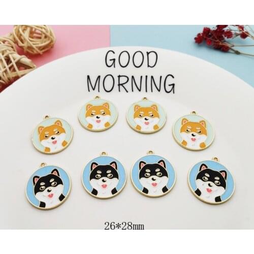 10Pcs Round Shaped Lovely Husky Design Enamel Charms Dog Metal Pendants Fit Jewelry Making Accessories Bracelet Earring Finding