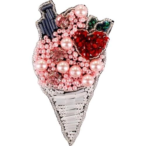 10pieces Handmade Beaded Ice Cream Badges Sequins Rhinestones Embroidery Patch DIY Apparel Applique Sewing Supplies TH1395