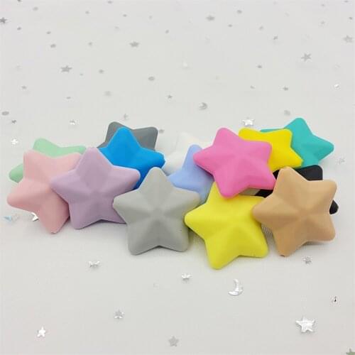 10pcs 40mm Stars Silicone Beads Baby Teethers Food Grade Loose Beads Teething Necklace DIY toys Accessories kids gift