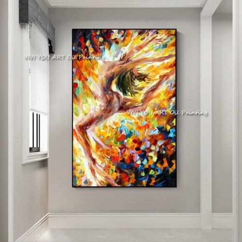 100% Handmade colorful girls dance knife thick oil painting posters family living room bedroom wall decoration painting