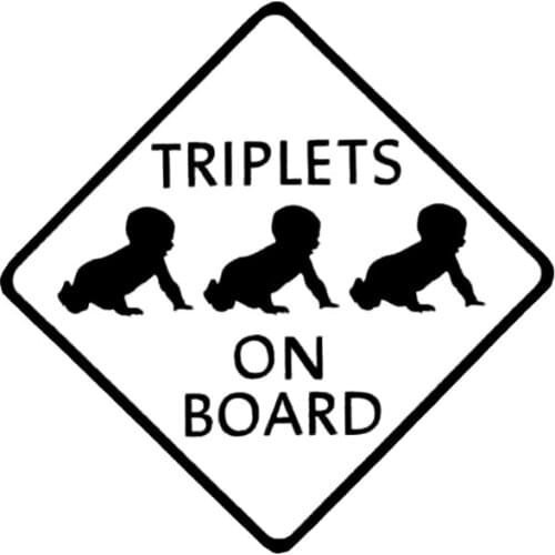 12.7CM*12.7CM TRIPLETS ON BOARD Car Sticker Decal Vinyl Black/Silver C10-00099