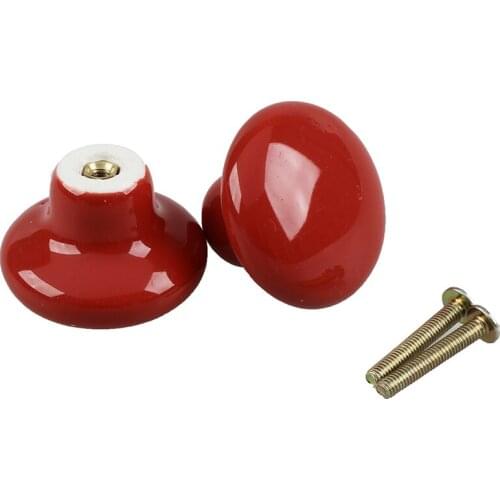 2pcs Red Round Ceramic Cupboard Knob Drawer Cabinet Pull Handle S