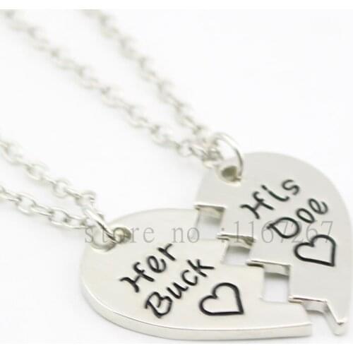 2016 New arrive broken heart necklace&chain "Her Buck His Doe"Jewelry Country Wedding boyfriend Presents Christmas Husband Gift