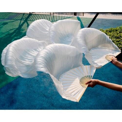 2018 female high quality Chinese silk veils dance fans Pair of belly dancing fans cheap hot sale white