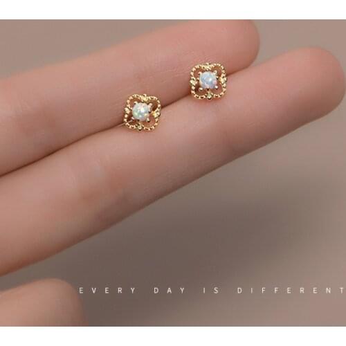 7mm Tinny Authentic 925 Sterling Silver Jewelry Opal into the Four disc floret Flower ear stud Earrings Piercing C-G8026