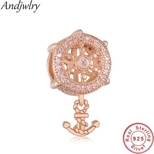 925 Sterling Silver Anchor & Rudder Dangle Charm Fit Original Pandora Charm Bracelet Beads Pendant Silver Jewelry Berloque
