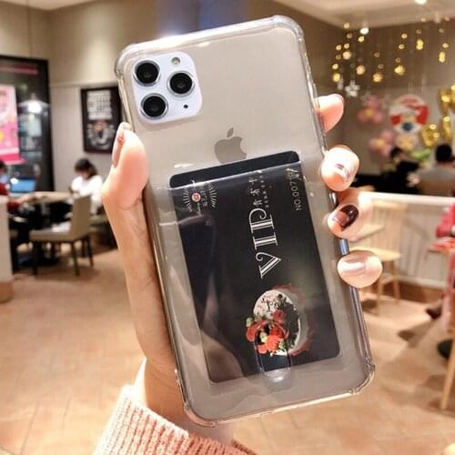 Clear Card Holder Phone shockproof Case For iPhone 12 Mini 11 Pro Max XS MAX XR X 7 8 Plus Soft Solid Color Credit Slot Cover