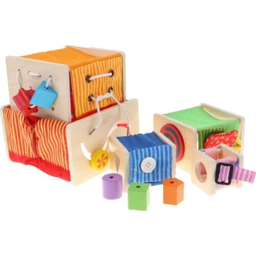 Montessori Wooden Toys 5 Stackable Cubes Eye-hand Coordination Sensory Educational Game Birthday Gift for Baby Children Kids