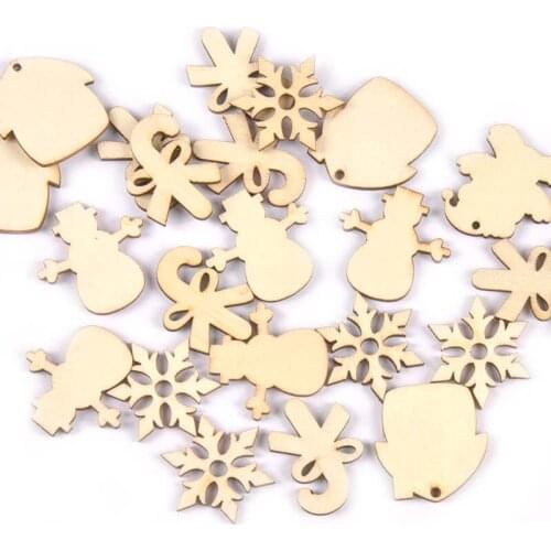 Wooden Christmas Hanging Ornaments 25Pcs Wood Chip Pendant For DIY Xmas Snowflake Tree Decoration Home Crafts Supplies m2624