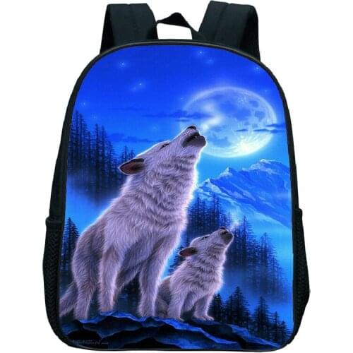 Animal Wolf Kindergarten Bag 3D Print Childrens Backpack Zipper Schoolbag Kids Cute Bookbag Back To School Backbag Wolf Mochila