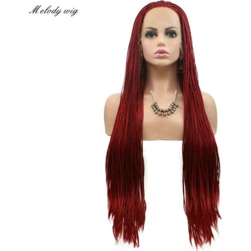 Melody Synthetic Lace Front Wigs Heat Resistant Handmade Long Braided Box Braids 3100# Red for Women Natural Looking Drag Queen