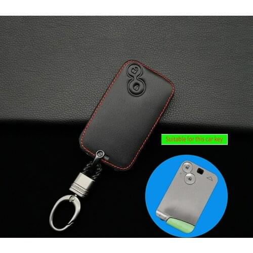 Leather Car Key Case For Renault Laguna Espace Smart Keyless Remote Fob Protection Cover Keychain Bag 2 Buttons Accessories
