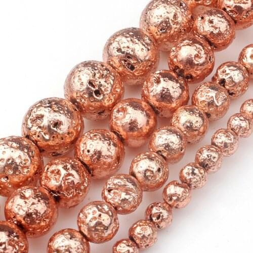 Natural Stone Beads Rose Gold Rock Volcanic Lava Round Stone Beads For Jewelry Making DIY Ear Studs Bracelets 15" 4/6/8/10mm