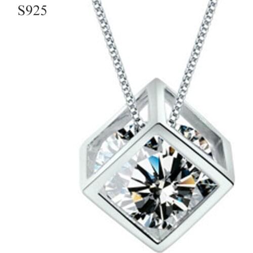 100% Genuine Real Pure Solid 925 Sterling Silver Pendant for Women Jewelry Square Love Cubic Zircon Female Bijoux No Necklace