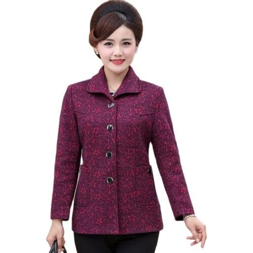 Middle-Aged Elderly Womens Jackets Large Size Single-Breasted Printed Casual Spring Autumn Jacket Female Outerwear Tops W854