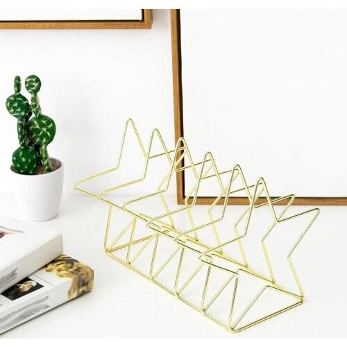 Nordic Style Ornaments Triangle Rose Gold Book Stand Metal Telescopic Folding Bookshelf Magazine Rack