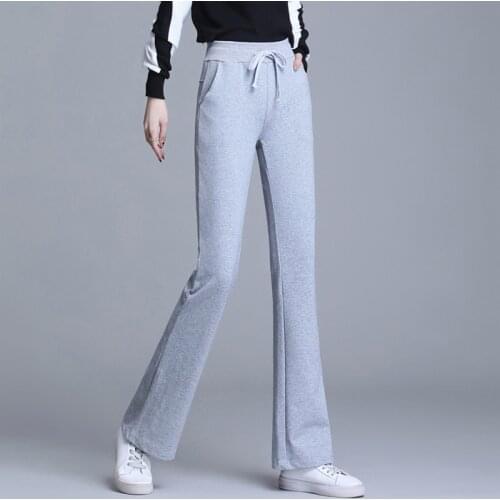 Fashion Side Stripe Drawstring High Waist Flare Pants Women Korean Style Slim Bell Bottom Pants Casual Sweat Trousers Female