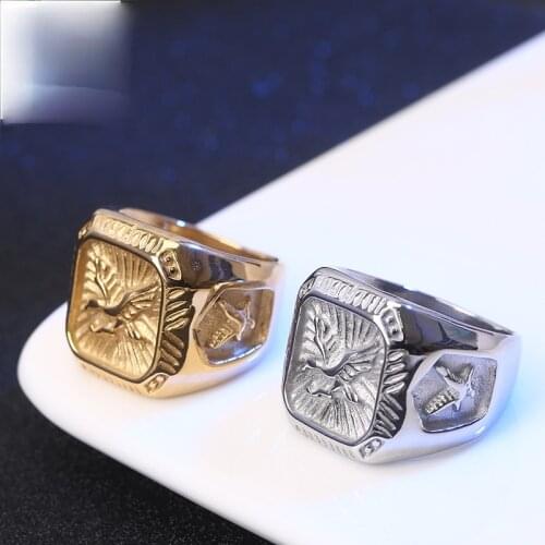 Personality Punk Eagle Pattern Ring Fashion Domineering Mens Gold Silver Plated Ring Trend Mens Motorcycle Party Jewelry
