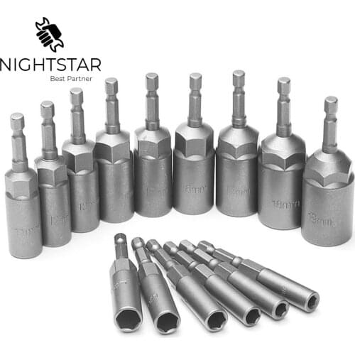 80mm Length Deepen Power Nut Driver Drill Bit Set 5.5-19MM Impact Socket Adapter For Power Tools 6.35MM Hex 15Pcs / 10Pcs