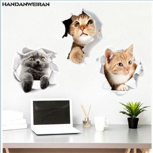 1PCS 3D Cute Cats Decorative Stickers On The Wall PVC Animal Decor Toilet Seat Bathroom Fridge Door