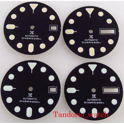 28.5mm Black New Watch Dial For NH35 NH36A Automatic Movement Green Luminous With Date Window High Quality Parts