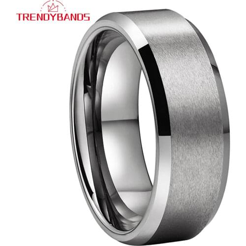 8MM Mens Womens Tungsten Carbide Engagement Rings Wedding Band Beveled Edges Matte Finish Comfort Fit