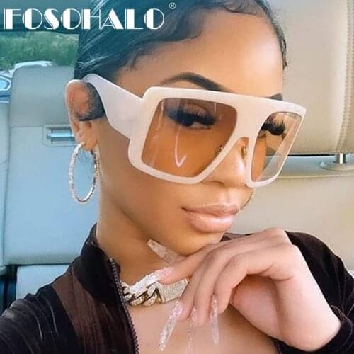 Flat Top Oversize Square Sunglasses Women Fashion Retro Gradient Sun Glasses Leopard Big Frame Vintage Sunglasses Eyewear UV400