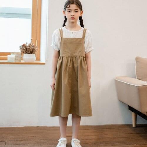 4 To 15 Years Kids Clothes Big Girls Sleeveless Dress Summer 2021 New Sundress Dresses Children Teen School Holiday Dress Khaki