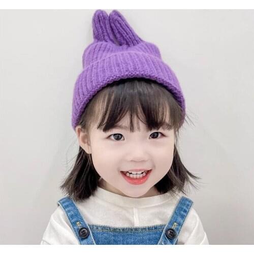 Solid Color Baby Beanies Soft Thickening Warm Kids Boys Girls Lovely Ears Knitted Hats Autumn Winter Toddlers Children Caps 6 Co