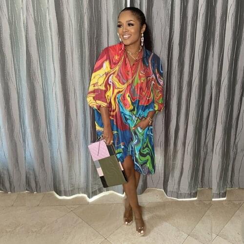 2021 Autumn Plus Size Vintage Casual Young Free Shirt Chiffon Long Loose Dress Half Sleeve Women Midi Dress