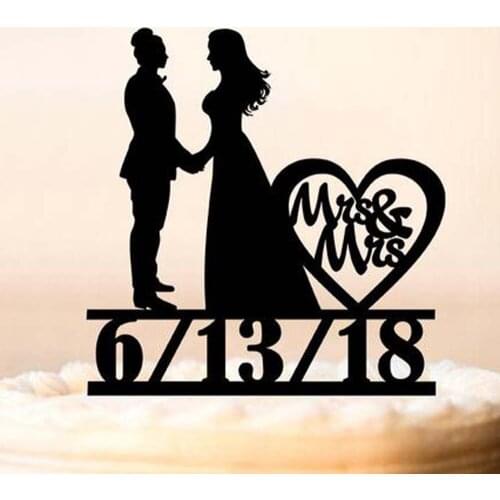 PersonalizedLesbian Cake Topper with date,Lesbian Wedding Cake Topper,Same Sex + DATE,Mrs and Mrs Cake Topper, Wood Topper