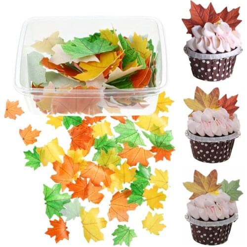 111pcs Edible Rice Paper Maple Leaves Cake Topper Decorations Edible Rice Paper Cake Toppers Cake Decoration (Assorted Color)