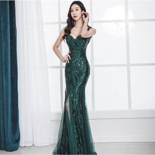 Beauty Emily Sling V Neck Burgundy Evening Dresses Sequins Rhinestones Pleated Lace Party Dress Split Prom Gowns robe de soiree