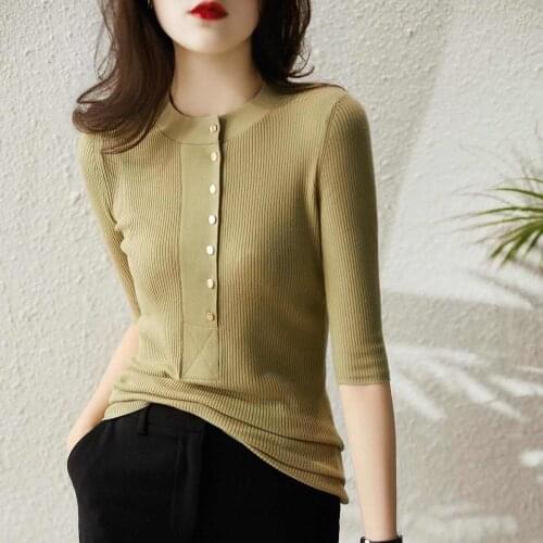 Harteen Spring Autumn Slim Pullover Thin Sweater Korean Fashion Casual All Match Femme Top Blusa De Frio Feminina Solid Button