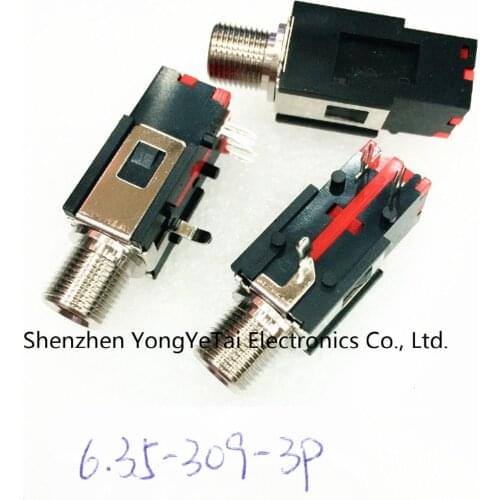 10PCS 6.35mm headphone jack 6.35-309-3P amplifier audio socket, 3 pin metal head Double channel S