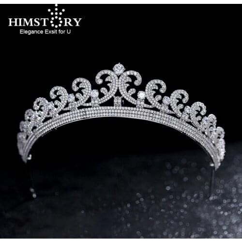 Himstory Royal Luxurious Kate& William Cubic zircon Copper Wedding Hair Crown Tiara Hair Jewelry Bridal Heaband Hair Jewelry