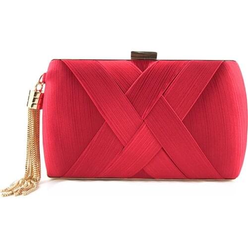 Luxury Lady Women Clutch Bags Tassel Golden Satin Evening Bags Wedding Bridal Handbags Shoulder Chain Purse