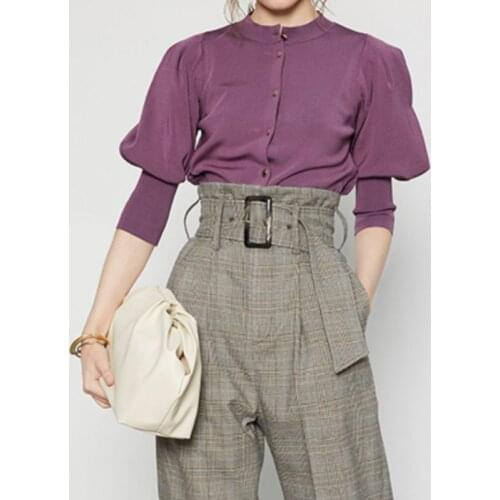 O Neck Single Breast Design Lantern Long Sleeve Knit Cardigans Sweater Women Solid Loose Spring Outwear Pull Femme Coat 2021 New