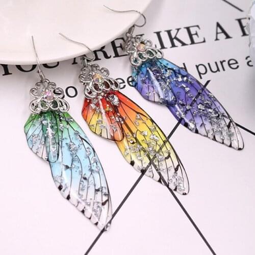 Butterfly Wing Earrings 2020 Handmade Rhinestone Insect Wing Earrings Simulation Drop Foil Earring Romantic Party Bridal Jewelry