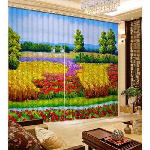 Oil Printing Blackout Curtains Landscape Curtains For Living Room Bedroom Modern Fashion Sheer 3D Curtains