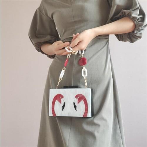 2020 new design flamingo acrylic box bag funky beads chain handbag