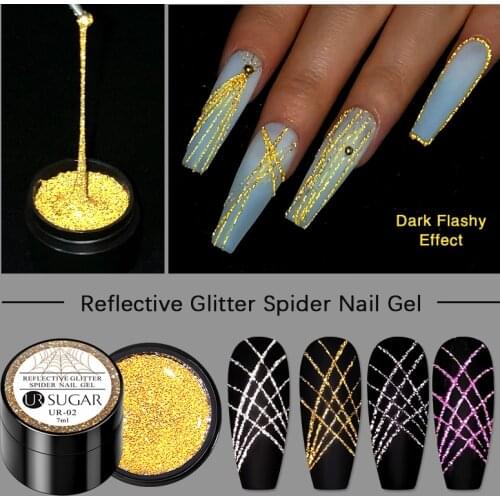 UR SUGAR Reflective Spider Nail Gel 7ml for Nail Art Design Glitter Nail Gel Wire Drawing Flower Line Gel UV Color Paint Gel