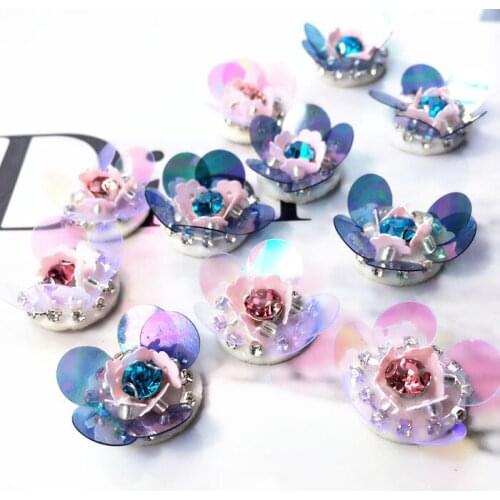 Hand-made pink/blue small beade sequins flowers CLOTH STICKER for DIY Coat accessories garment accessories badges
